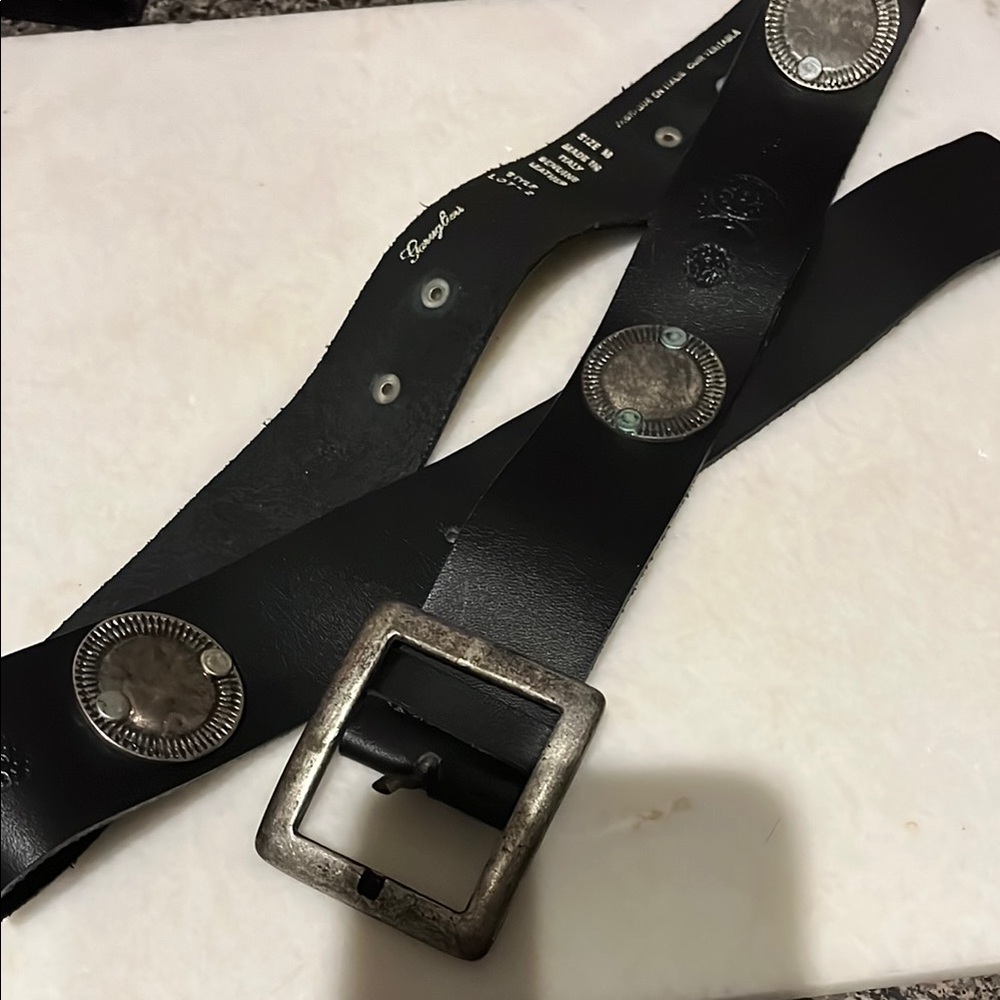 Vintage Garuglieri Leather Belt from Italy Black with Silver Accents